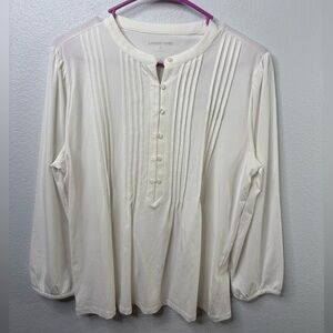 NWT-Lands End Tencel Medium Long Sleeve White Blouse
